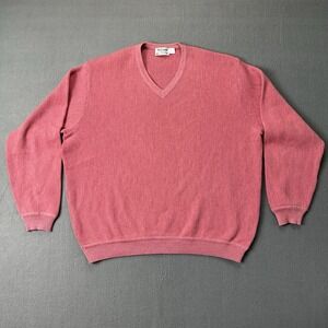 Vintage St. Croix Knits Men's V-Neck Merino Wool Sweater Pink Salmon Size‎ L